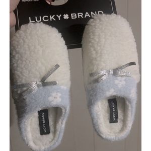 Lucky Brand Girls Floral Collar Bow Sherpa Clog Fuzzy Slippers, Sz Large 2-3 New